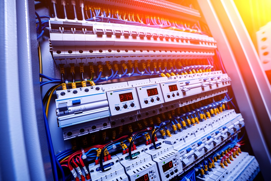 Voltage switchboard with circuit breakers.